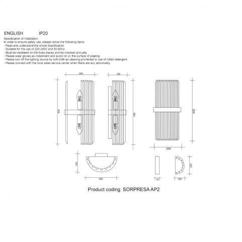 Бра Crystal Lux SORPRESA AP2 BRASS/TRANSPARENTE